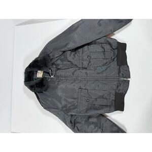 Vintage Black Bomber Jacket with Faux Fur Collar Large